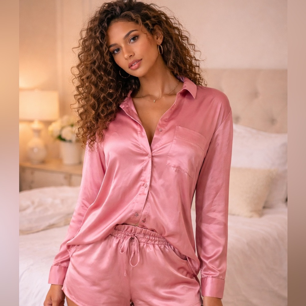 Fashion Nova Women’s Mauve Pink Button-Up Satin Sleep Shirt | Size: XL - Picture 4 of 7
